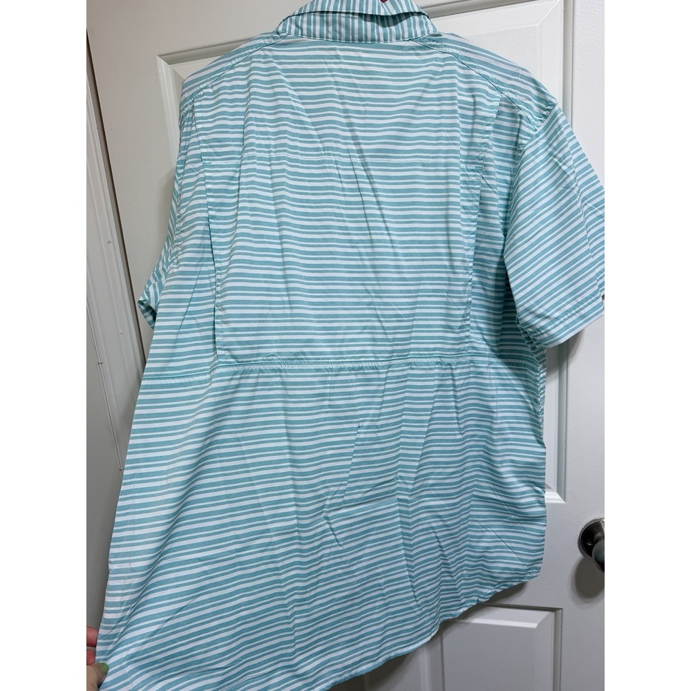 Columbia Twisted Creek II SS Shirt Mens Large Teal Stripes Vented Hiking White - Picture 5 of 5